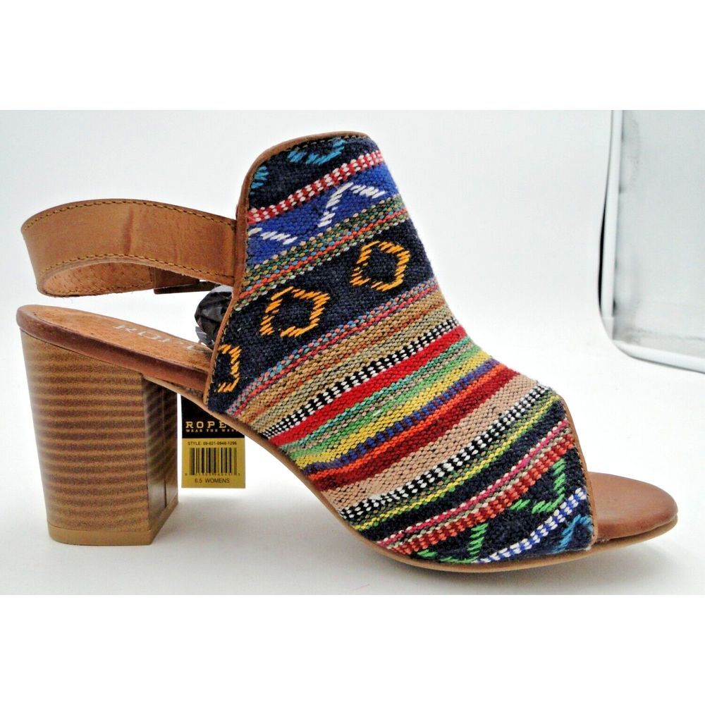 Roper Womens 6.5 Mika Aztec Tapestry Buckle Heel Sandal Slingback Leather New - Picture 13 of 16